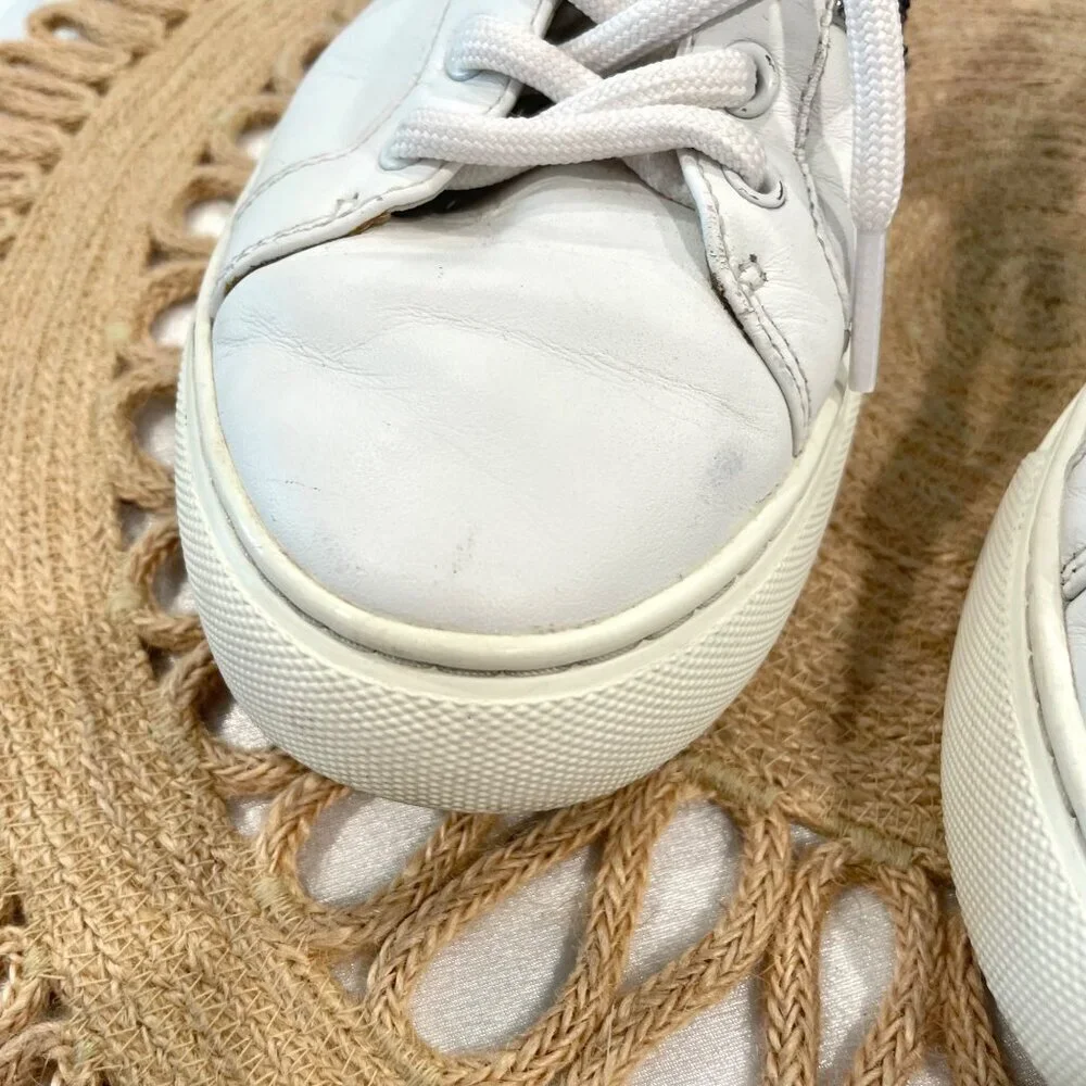Tory Burch Carter Glitter Sneaker Women's Size 7M Lace Up White Blue